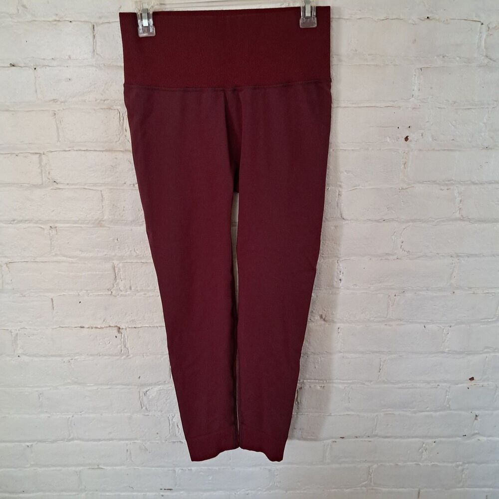 Prana Sopra Leggings Maroon Red Pants Womens L High Waist Yoga Ribbed Waistband